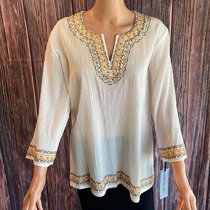 Nordstrom Samantha Grey NWT size 16 boho beaded peasant top white orange